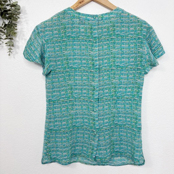 Reiss Tops - ReisTop Size 2 Blue Green Silk Short Sleeve Button Back Career Casual